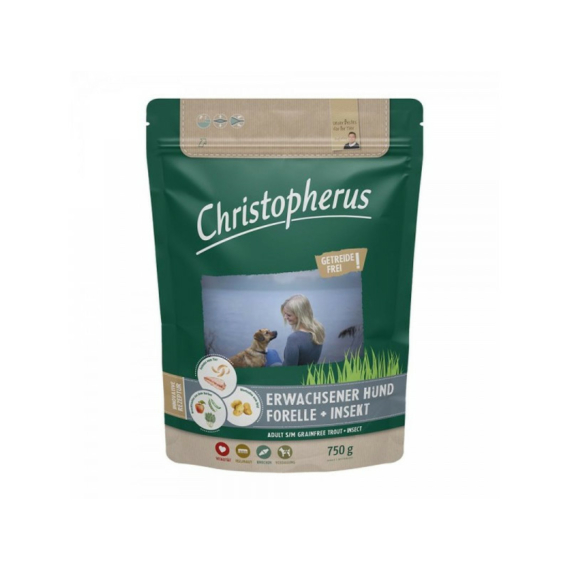 Christopherus Dog Adult Grain Free Pisztráng és rovar Small&medium 750g
