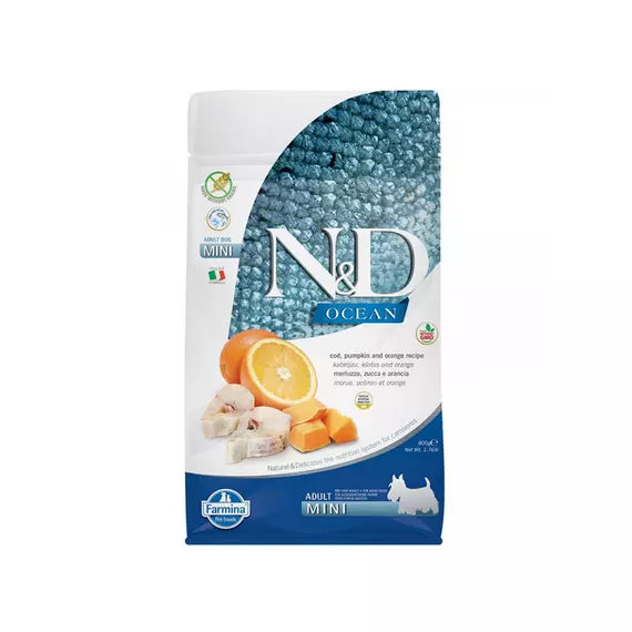 N&D Dog Ocean tőkehal, sütőtök&narancs adult mini 800g