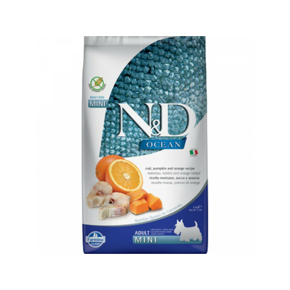 N&D Dog Ocean tőkehal, sütőtök&narancs adult mini 2,5kg