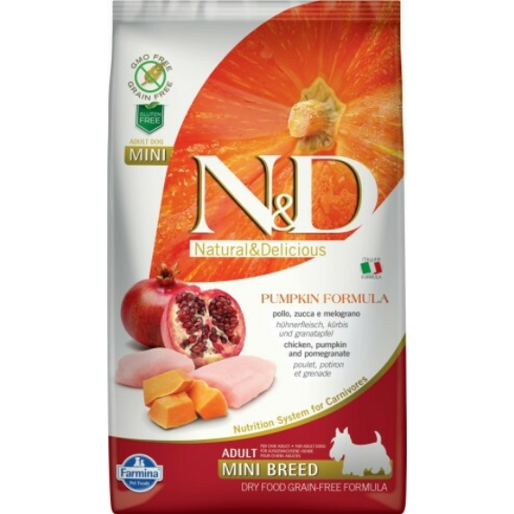 N&D Dog Grain Free csirke&gránátalma sütőtökkel adult mini 2,5kg