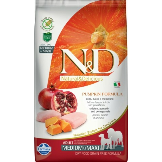 N&D Dog Grain Free csirke&gránátalma sütőtökkel adult medium&maxi 2,5kg