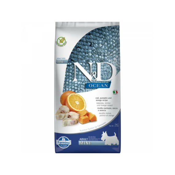 N&D Dog Ocean tőkehal&narancs és sütőtök adult mini 7kg