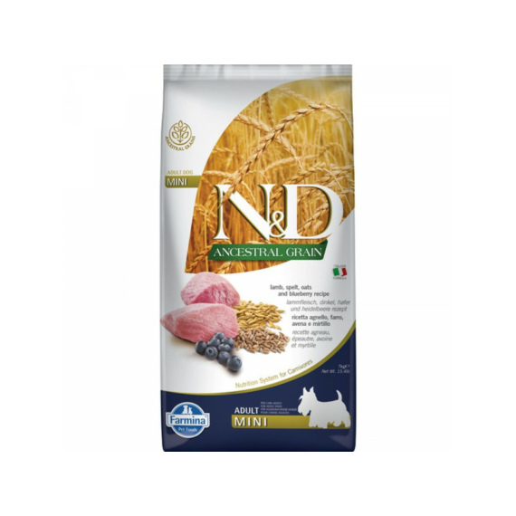 N&D Dog Ancestral Grain bárány,tönköly,zab&áfonya adult mini 7kg