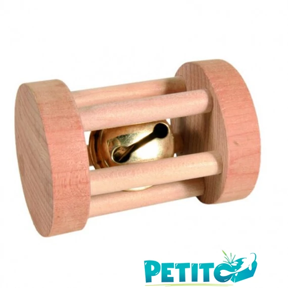 Játék Fából Henger Csengővel Rágcsálóknak  3.5×5cm