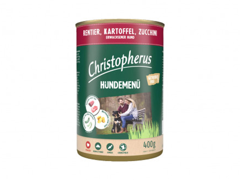Christopherus Dog konzerv menü rénszarvas, burgonya, cukkini 400g