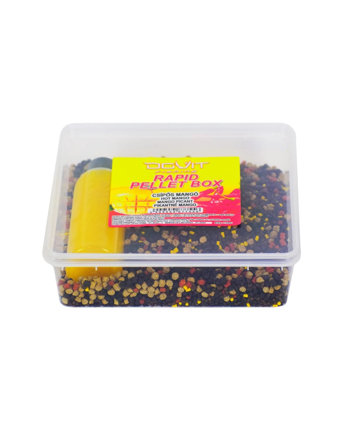 Dovit Rapid Pellet Box etetőanyag - MINI - CSÍPŐS MANGÓ, 450 g + 150 ml
