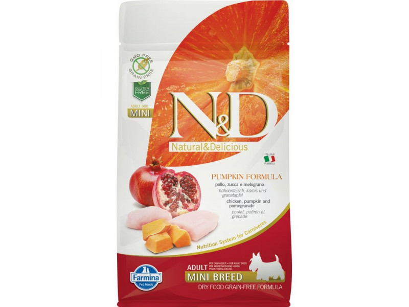 N&D Dog Grain Free csirke&gránátalma sütőtökkel adult mini 800gr