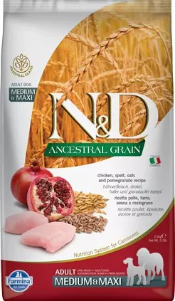 N&D Dog Ancestral Grain csirke, tönköly, zab&gránátalma adult medium&maxi 2,5kg