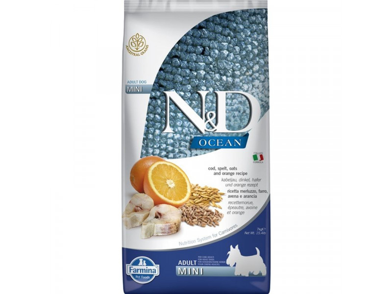 N&D Dog Ocean tőkehal, tönköly, zab&narancs adult mini 7kg