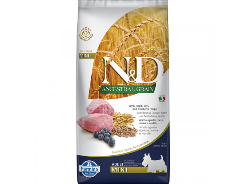 N&D Dog Ancestral Grain bárány,tönköly,zab&áfonya adult mini 7kg